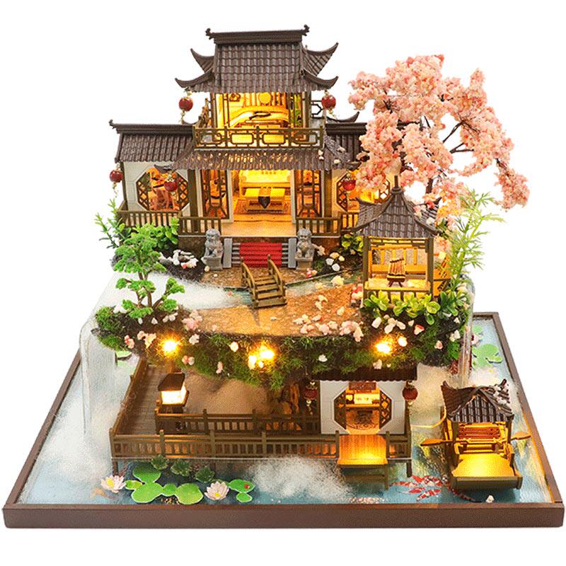 中国风DIY小屋世外仙境手工拼装房子别墅模型玩具古建Z筑生日礼物