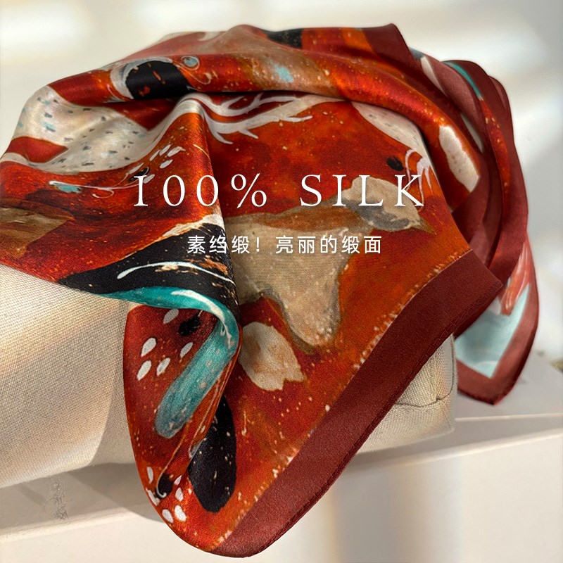 传统敦煌色系!壁画真丝丝巾女春B夏季桑蚕丝围巾百搭装饰领巾披肩