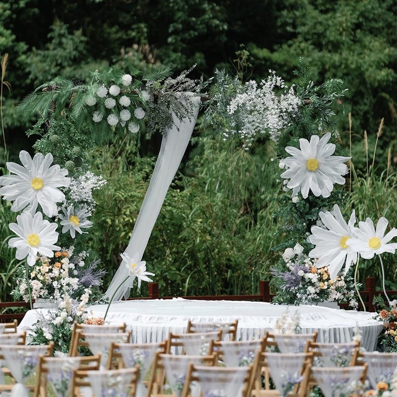 新款婚庆雏菊手工纸花白色花橱窗装饰道具纱花场景布X置婚礼路引