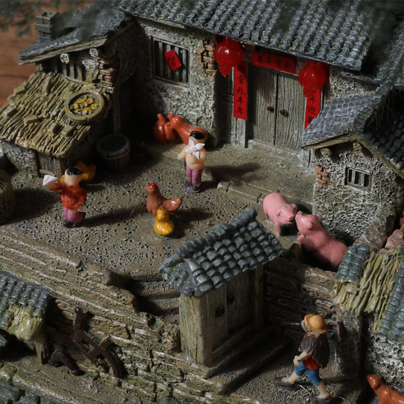 复古怀旧建筑农家小院o摆件老房子模型客厅装饰桌面盆栽微景观造