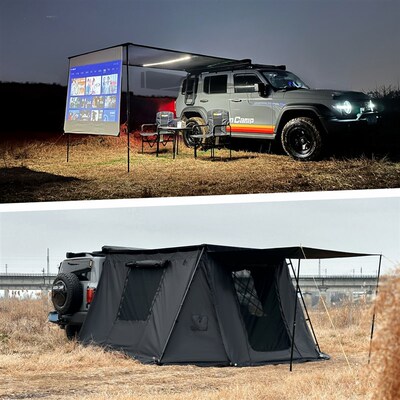 简森户外全黑化车边帐篷侧边天幕黑胶遮阳蓬防雨棚房X车载越野宇