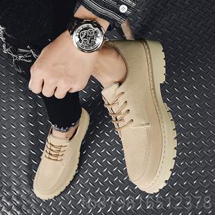 潮流磨男砂皮豆豆版 高档青年男士 棕色百搭平板鞋 皮个性 系韩带 小鞋