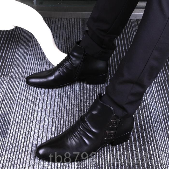 高档男尖短靴版马丁靴韩靴男士英伦头潮鞋内增高商皮务男靴子经典