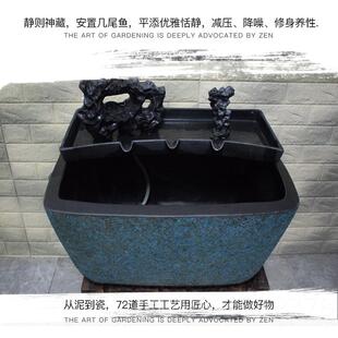 高档长方形鱼缸缸金鱼锦鲤陶缸乌龟缸客厅阳台庭院大缸摆缸瓷件流