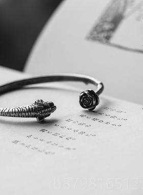 高档手《虎嗅》s925纯银复古玫瑰薇镯子女男性个礼物光复号原蔷创
