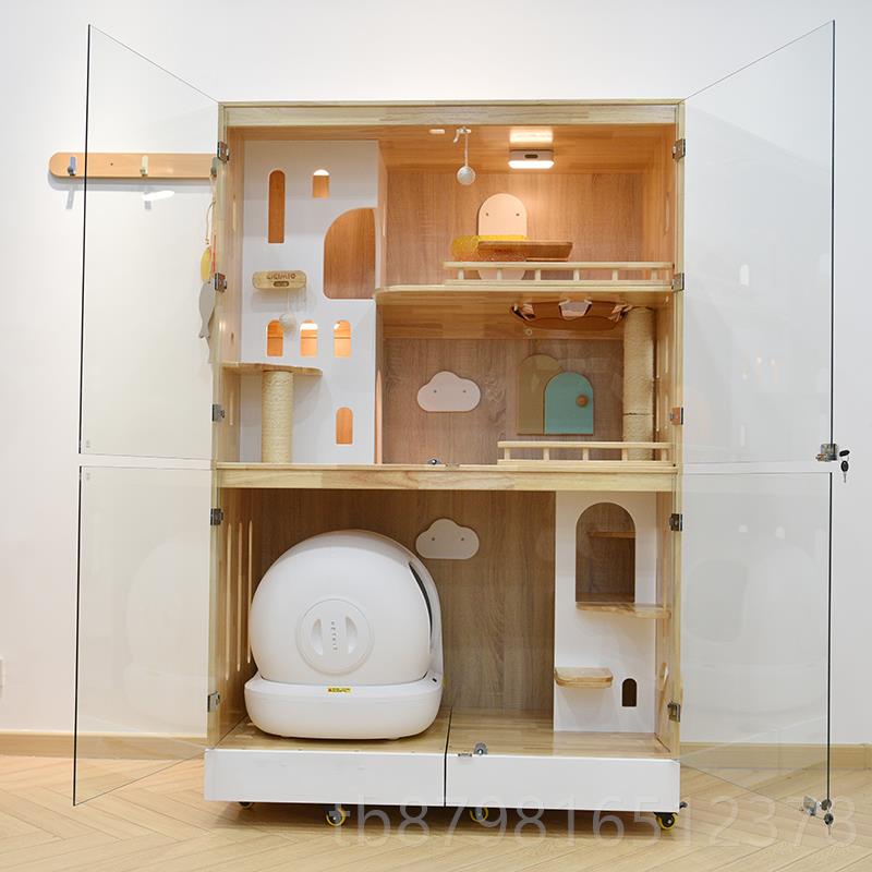 高档猫别墅盆实木猫笼子猫柜可放智能砂家用猫窝咪猫爬架猫猫舍可