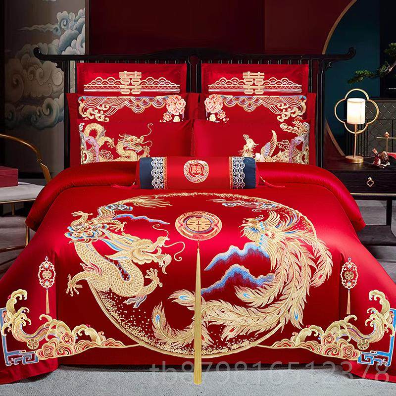 高档缦帛品结婚四件套婚床上用品大色新婚婚庆红床六件套刺绣婚喜,床上用品,婚庆床品套件,淘宝优惠券,粉丝福利购,淘宝优惠卷