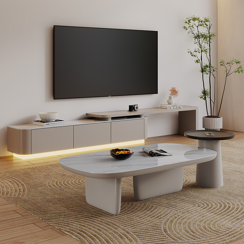 新款电视柜客厅家用小户型轻奢高级感现代简约可伸缩地柜茶几组合