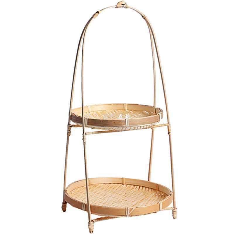 双层竹编收纳吊篮水果盘提篮子茶点心竹篮家居储物筐面包蛋