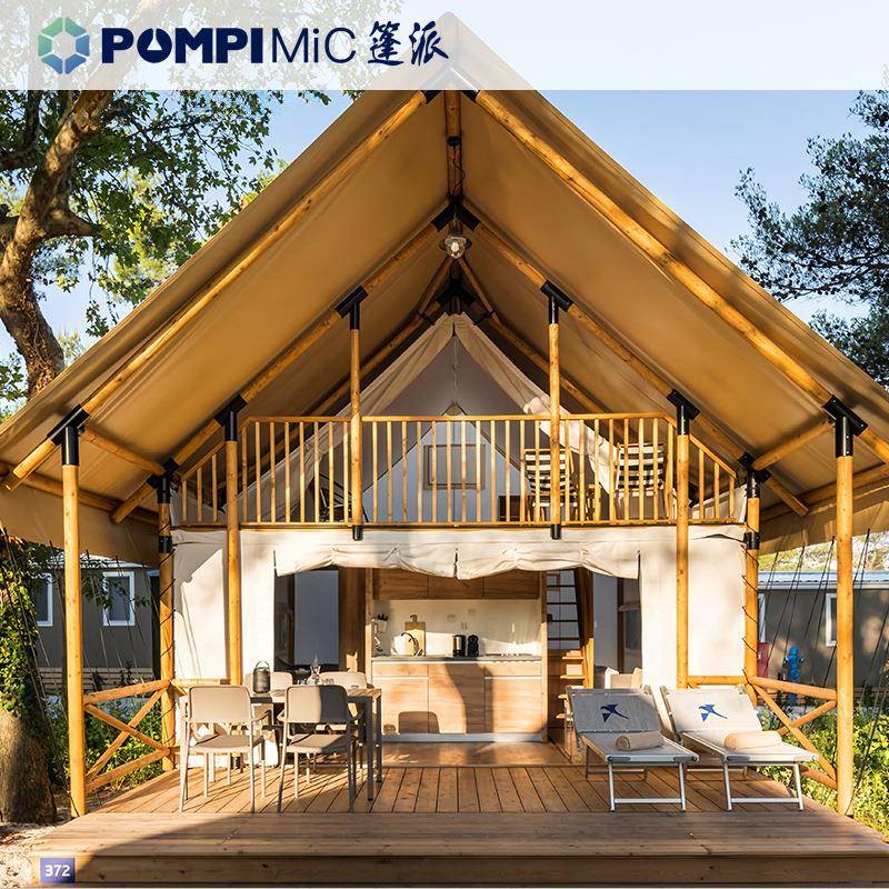 度假露营地帐篷双层实木帐篷复古阁楼民宿亲子多人野奢帐篷