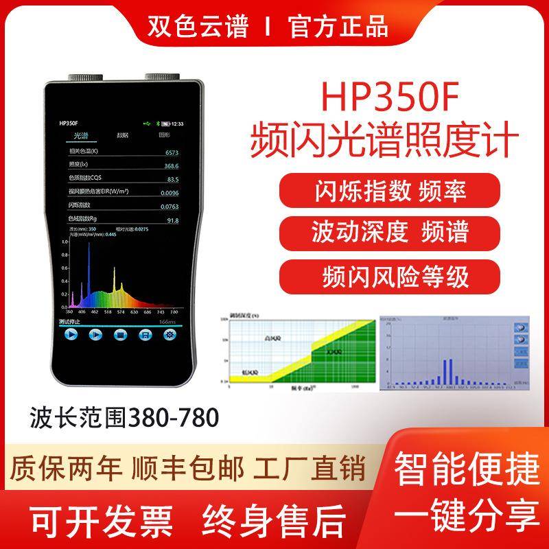 HP350F频闪照度计LED频闪测试仪色温光谱仪波长坐标闪烁指数波长
