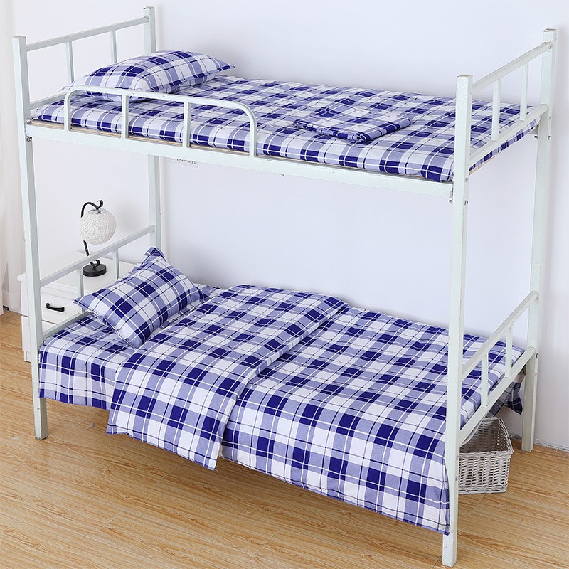 宿舍纯棉三件套蓝白格子学生用单人被子被套床单大学住宿床上用品