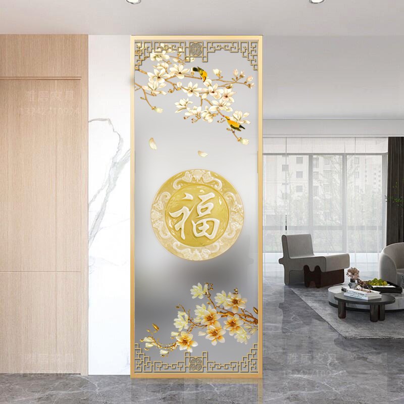 定制艺术玻璃屏风半墙隔断客厅遮挡卧室入户玄关磨砂透光新中式福