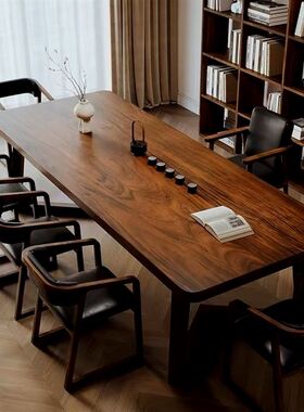 南美胡桃木条形餐桌工作台学习阅读长条桌新中式实木茶桌简约餐桌