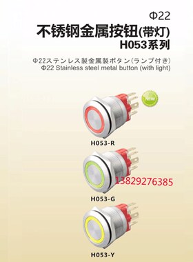 胜蓝不锈钢金属按钮带灯H069/H050/H051/H052/H054/H053-R-G-Y-24