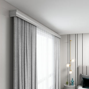 窗帘盒轨道挡板装 滑 饰一体配件滑轮滑轨杆子顶装 双轨静音挂钩式