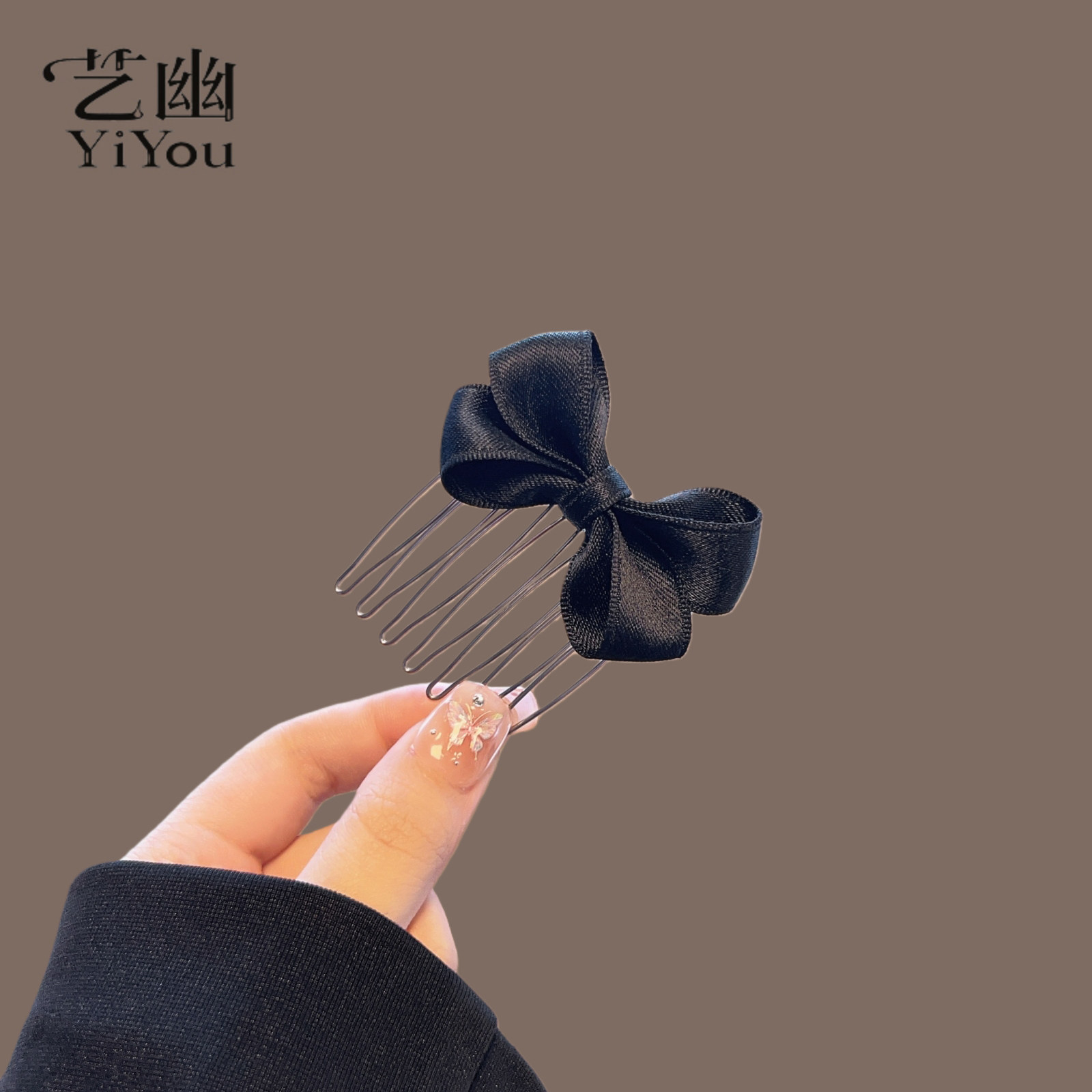 韩版蝴蝶结发梳发卡女黑色立体盘发夹倒插丸子头发饰发夹子碎发