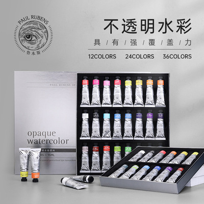 鲁本斯不透明水彩管状12色24色36色分装插画设计水粉画画颜料套装