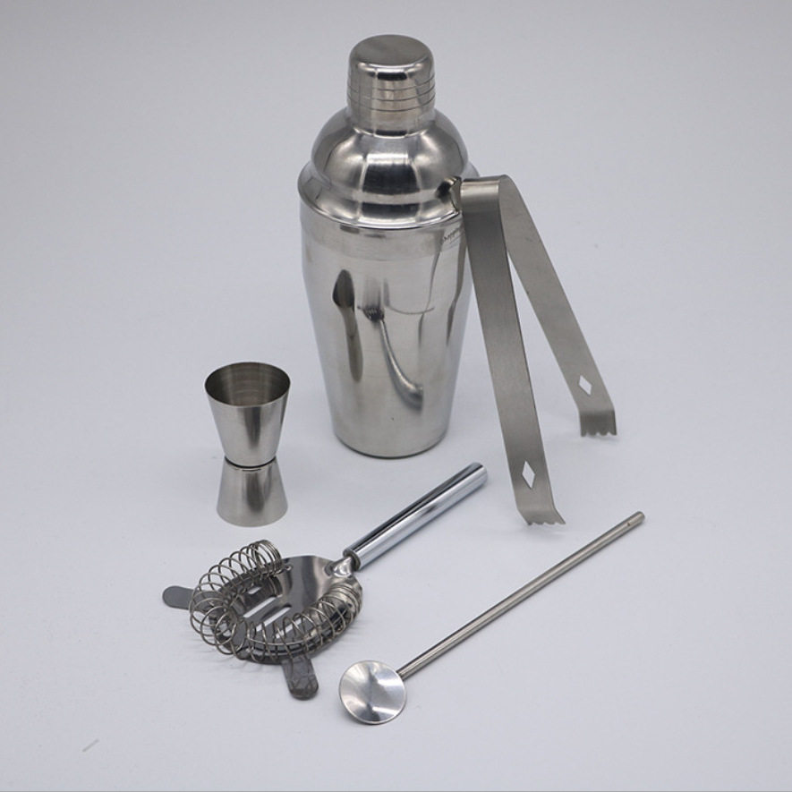 5pc 550ml不锈钢调酒器套装 摇酒器套装带冰夹 量杯过滤器勺子