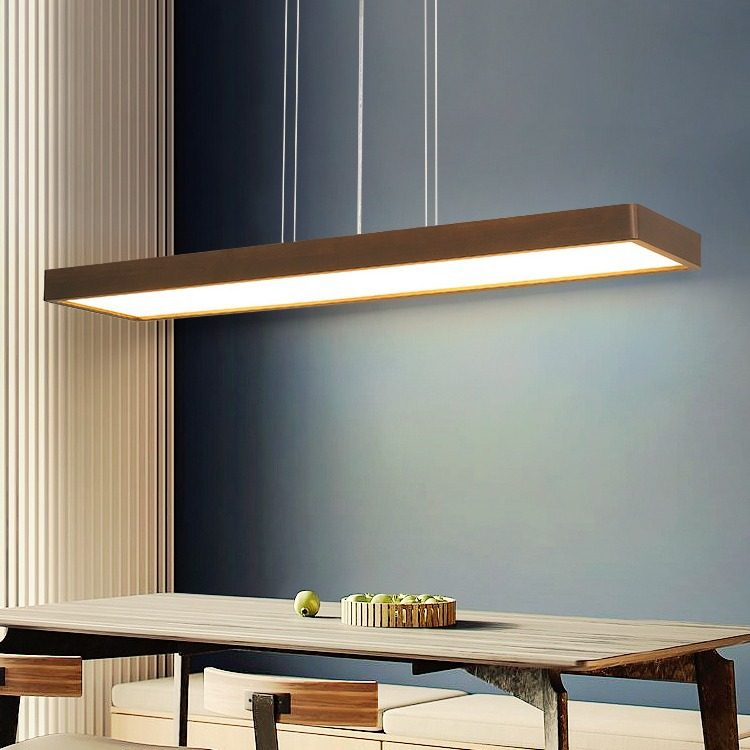 新中式灯具LED长条餐厅餐桌灯胡桃木色办公室茶室吊灯北欧吧台灯
