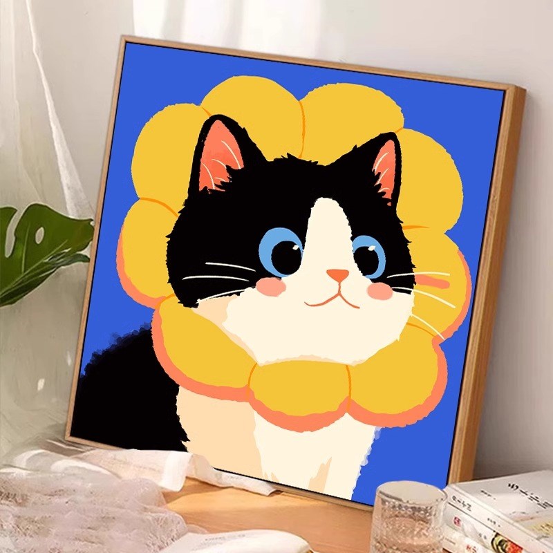 卡通可爱猫咪diy数字油画手工简单儿童填充涂色丙烯油彩装饰画图片