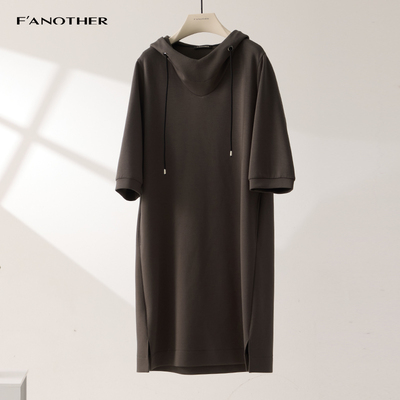 名邦女装套头连帽长款秋宽松下摆开叉休闲透气连衣裙