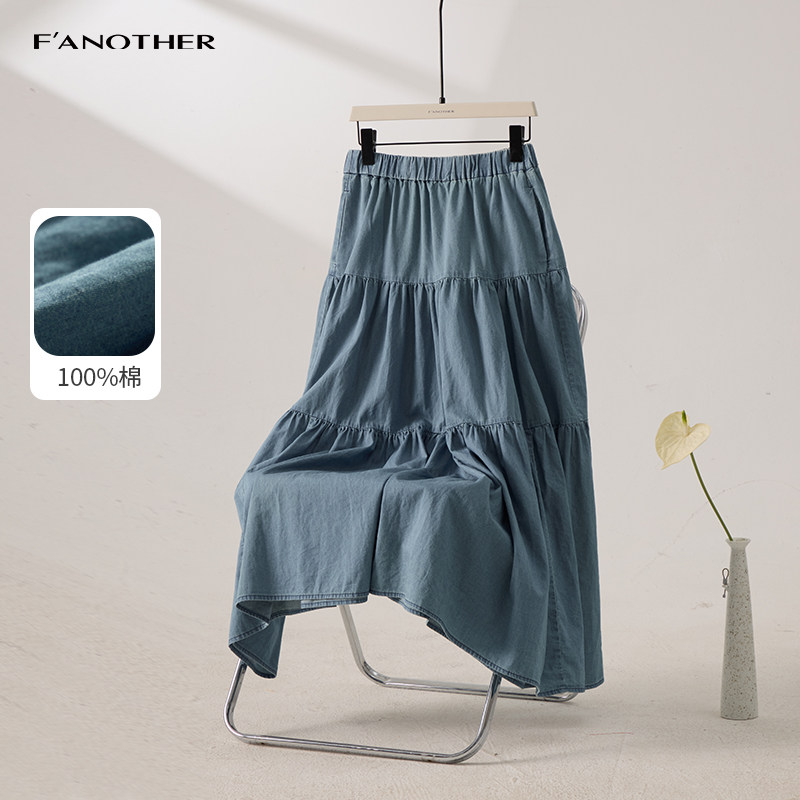 名邦女装复古牛仔蓝100棉高腰半裙拼接设计A字版蛋糕裙丹宁风,女装/女士精品,半身裙,淘宝优惠券,粉丝福利购,淘宝优惠卷