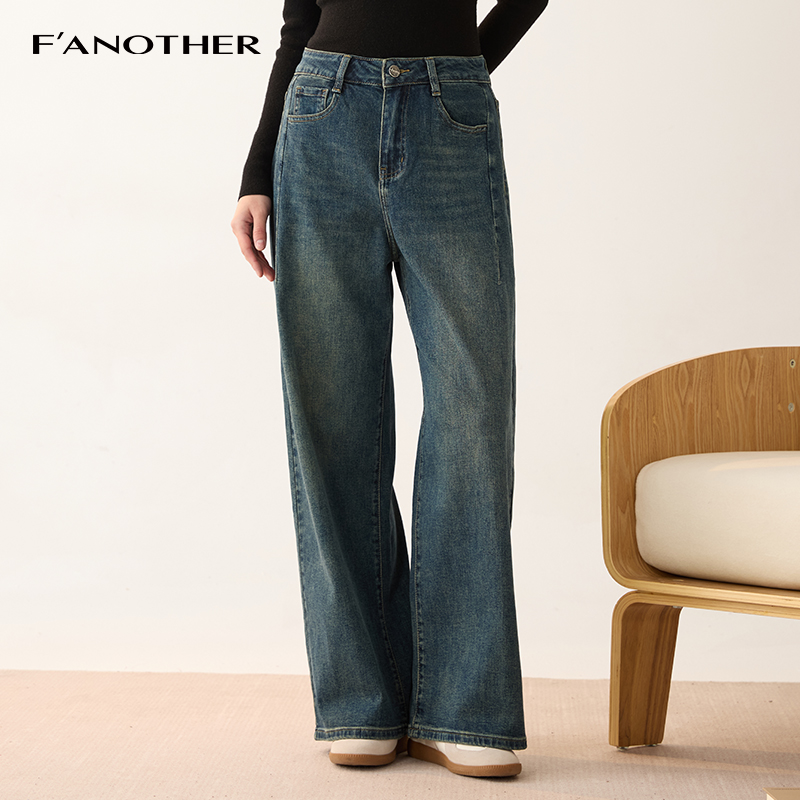 名邦女装水洗棉阔腿中高腰牛仔裤直筒裤舒适镰刀裤