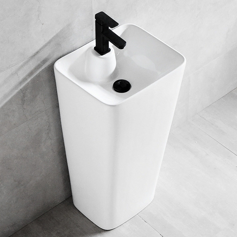 北欧陶瓷立柱盆一体落地式方形洗手盘卫生间阳台立式艺术脸盆小号
