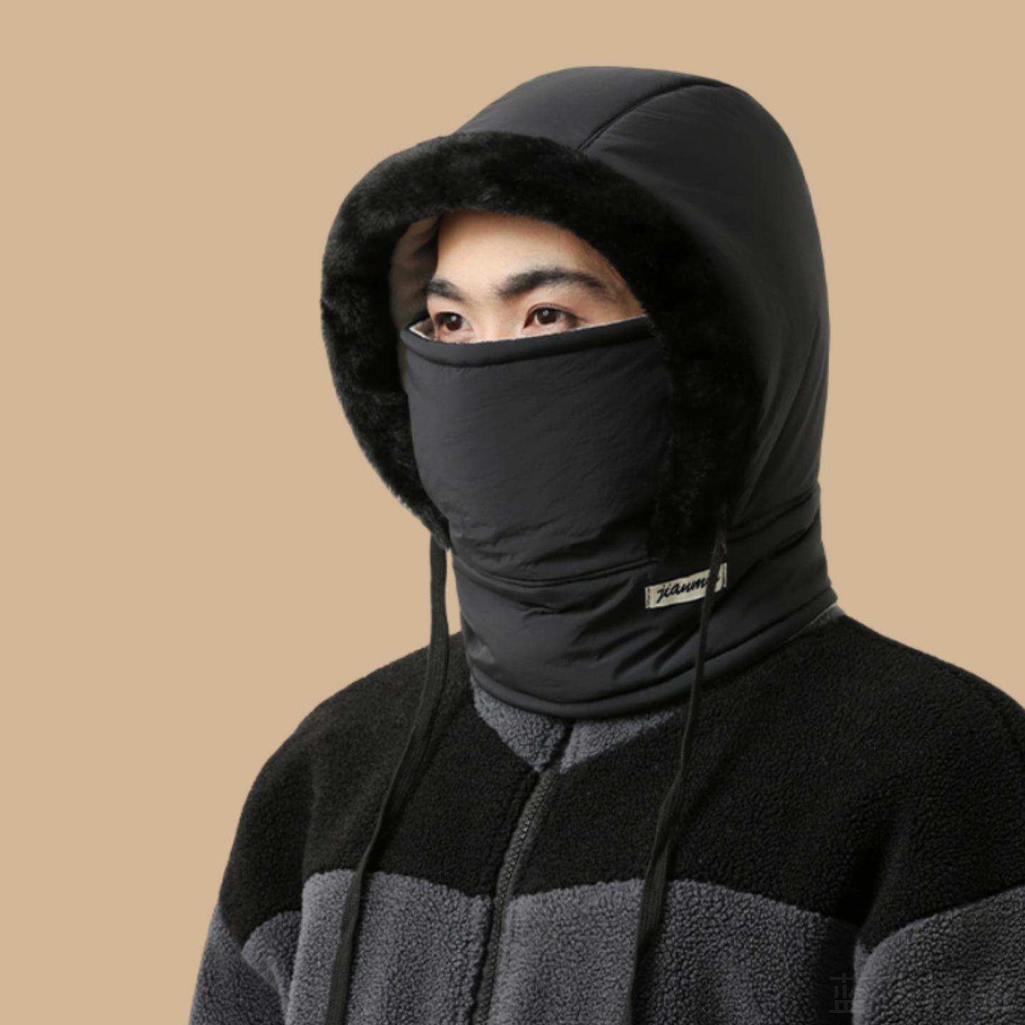 加绒防风雪帽围脖一体男女士