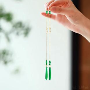 新中式古风清冷感仿玛瑙耳坠长款流苏耳线女马面裙旗袍耳环