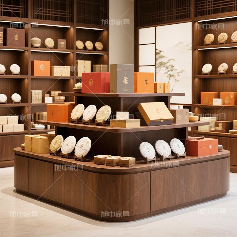 实木双面茶叶柜中岛台茶叶店礼品展柜展示台农产品陈列货架置物架