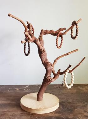 原木树杈带底托摆件 书架客厅茶几摆设 手工天然把玩首饰实木支架