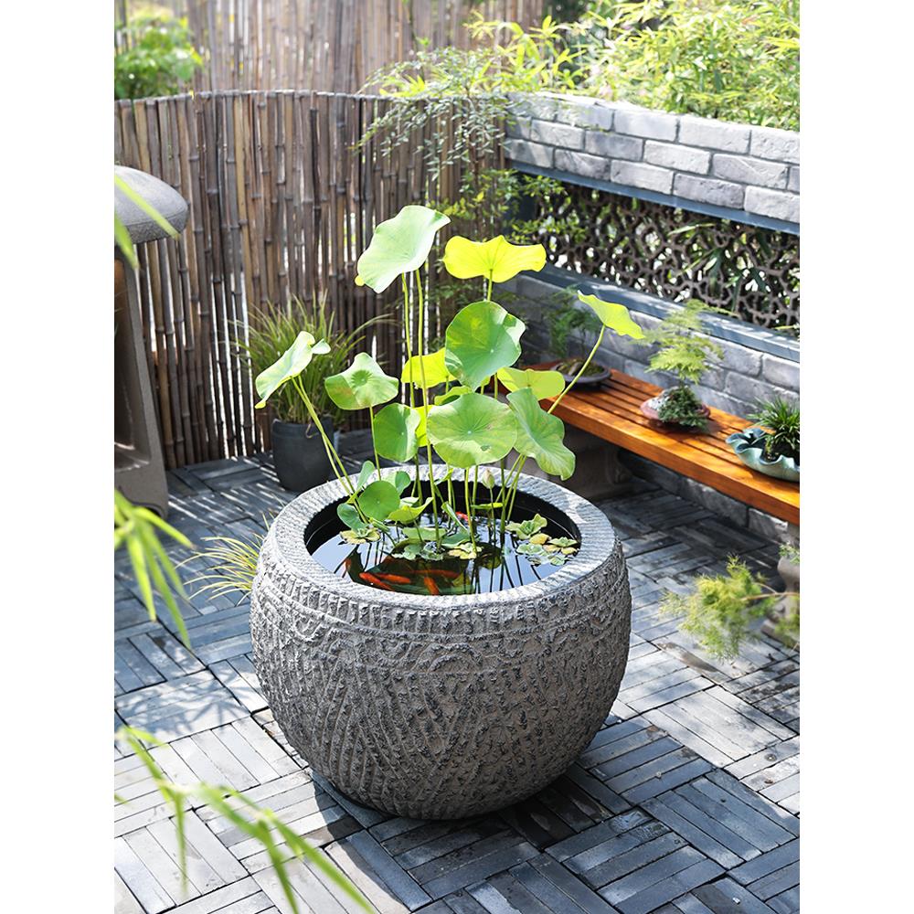 庭院花园摆件造景养鱼种花人造石圆缸彷古圆形大水缸户外装饰鱼池