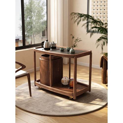 收藏级白蜡木中式双层移动小茶桌边几一体阳台泡茶桌极简禅意茶台