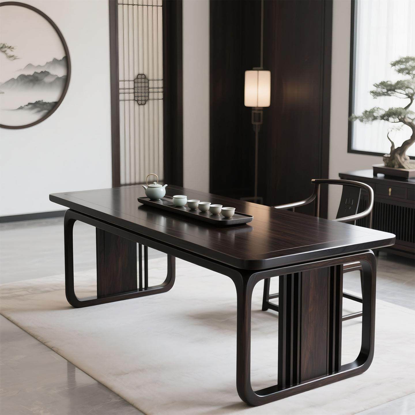 新中式现代极简轻奢风乌金木实木茶桌茶台茶室阳台家用别墅泡茶桌