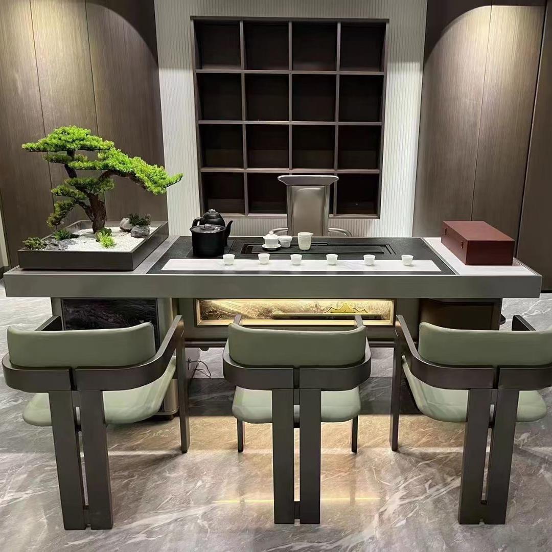 商务轻奢岩板奢石茶台创意高级简约大户型办公家用别墅茶桌椅组合