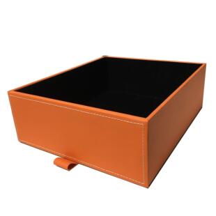 定制抽屉式皮革收纳盒衣柜衣帽间橙色整理箱储物全皮质收纳箱尺寸