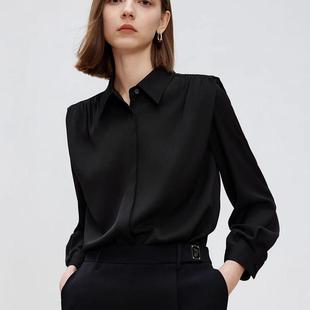 朗Z家法式 捏褶翻领上衣 优雅缎面设计感通勤职业衬衫 女2025年春季