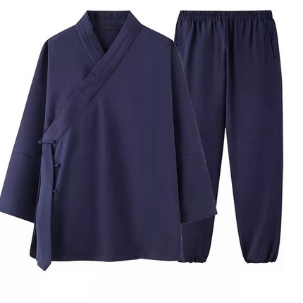 武当道袍三清领春夏道士服男女太极服斜襟短袍道衣三清领居士服装