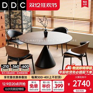 DDC中古风餐桌家用复古北欧胡桃木色实木圆形现代简约吃饭桌子