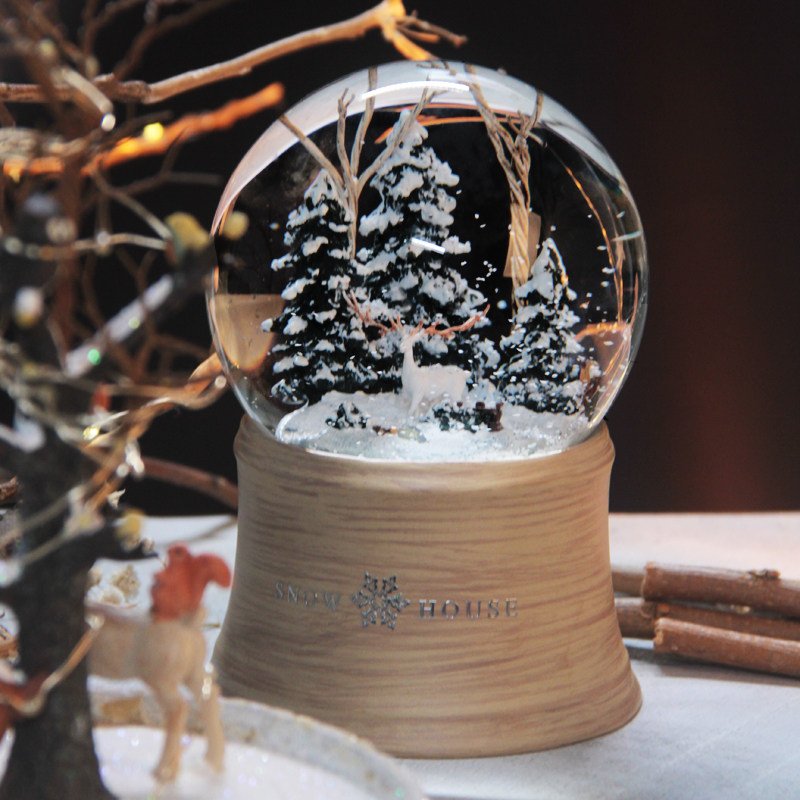 水晶球飘雪花音乐盒雪景灯树麋鹿八音盒儿童男女生女孩生日礼物,家居饰品,音乐盒,淘宝优惠券,粉丝福利购,淘宝优惠卷