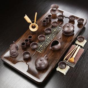 整套功夫家用办公小型茶台陶瓷茶具茶海套装 实木茶盘排水式 茶托盘