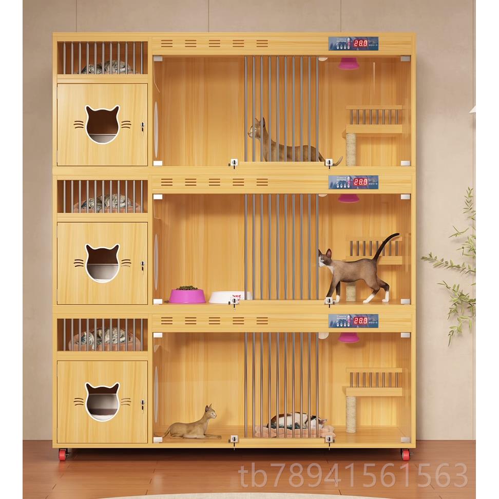 高档别猫实木猫窝恒猫柜三层温豪华宠物展示柜家用繁殖猫舍寄养墅