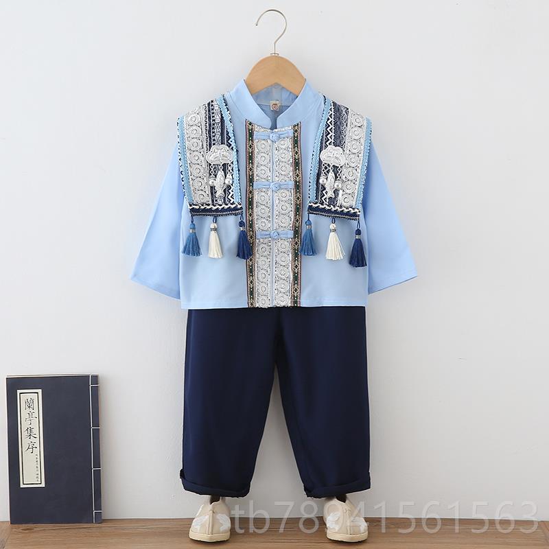高档儿童少数族演服装男族童壮苗族民舞蹈演出服中国风幼儿园古风