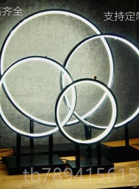 高档新中式玄关灯圈禅意客底座倒办公室会所摆设流香圆光圈台厅灯