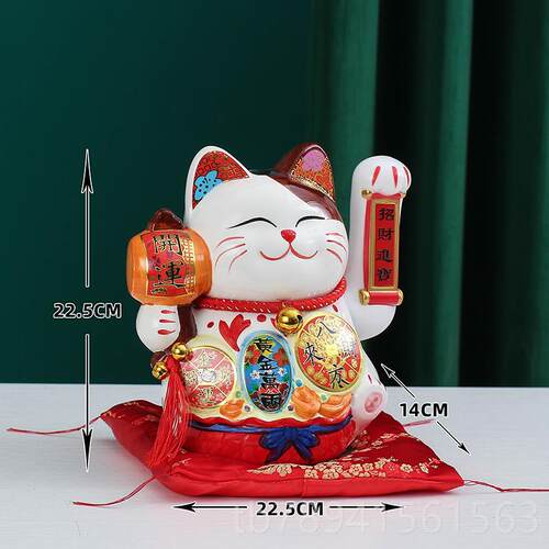 高档摇招财猫摆件自动手开业陶发财猫手瓷收银前台客厅家居创意招