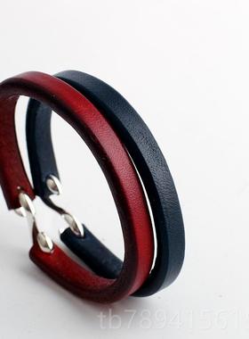 高档一休高吾郎进口本枥木鞍日革藏青枣红皮色925桥纯银钩手环手