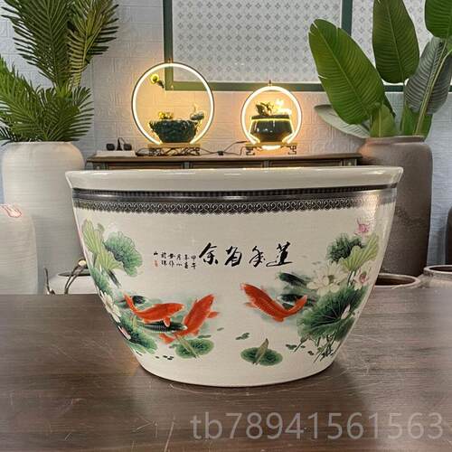 高档景德镇高粉彩陶瓷大缸档乌龟缸锦鲤缸书缸画家居客饰厅庭院装