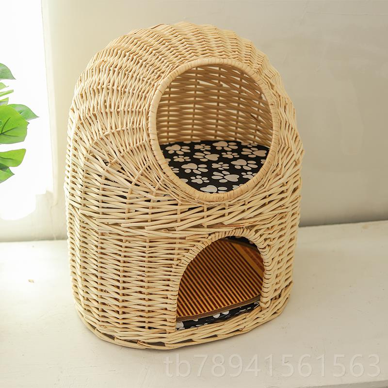 高档藤编猫保拆暖猫窝柳编猫屋猫用房窝子别墅小型犬窝四季通可洗